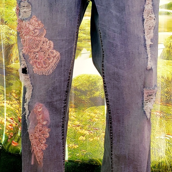 Custom Order Pretty In Pink Lace Applique Jeans - Picture 4 of 6